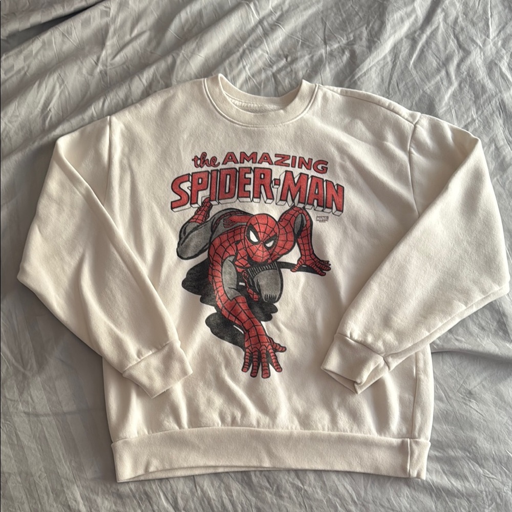 Hollister White Spider-Man Crewneck Sweater